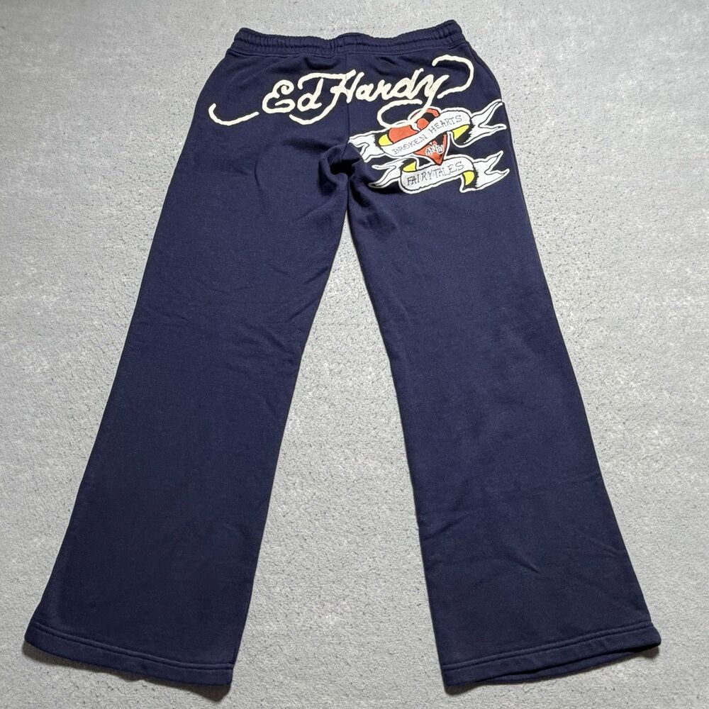 Ed Hardy Sweatpants Women Size Medium Navy Broken Hearts & Fairytales Sweatpants